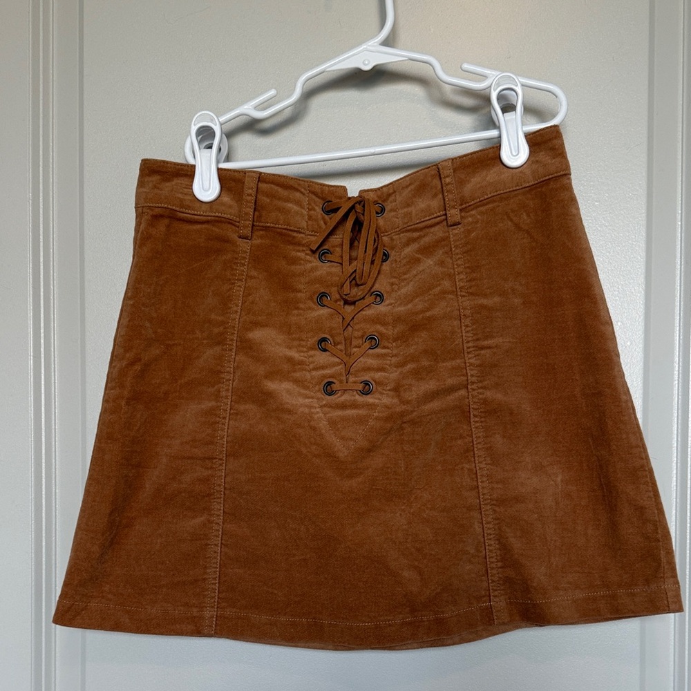 Tan Lace-Up A-Line Skirt